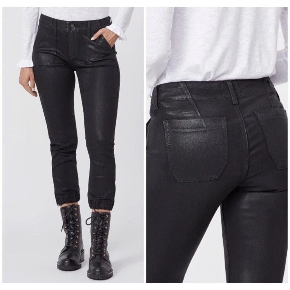 Paige Mayslie Cropped Coated Jogger $259 Black Fog Luxe Size 24 Minimalist - Picture 6 of 12